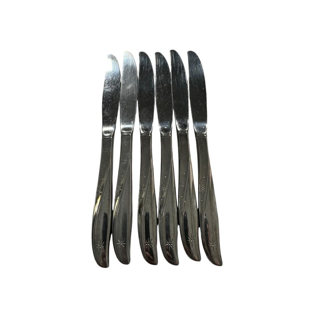 Vintage Oneida Twin Star Mid Century Modern MCM Dinner Knives Set of 6